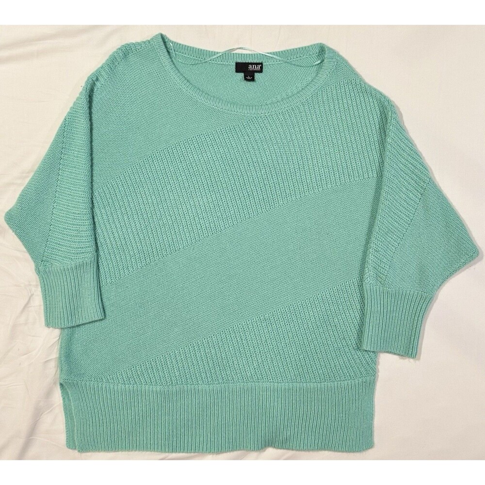 A.N.A A New Approach Womens L Batwing Sleeve Teal Turquoise Knit Sweater Ex Cond